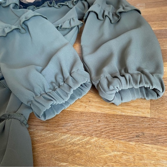 David Naman Italian Designer Green Mini Ruffle Dress with Mesh and Long Sleeves - Picture 7 of 13